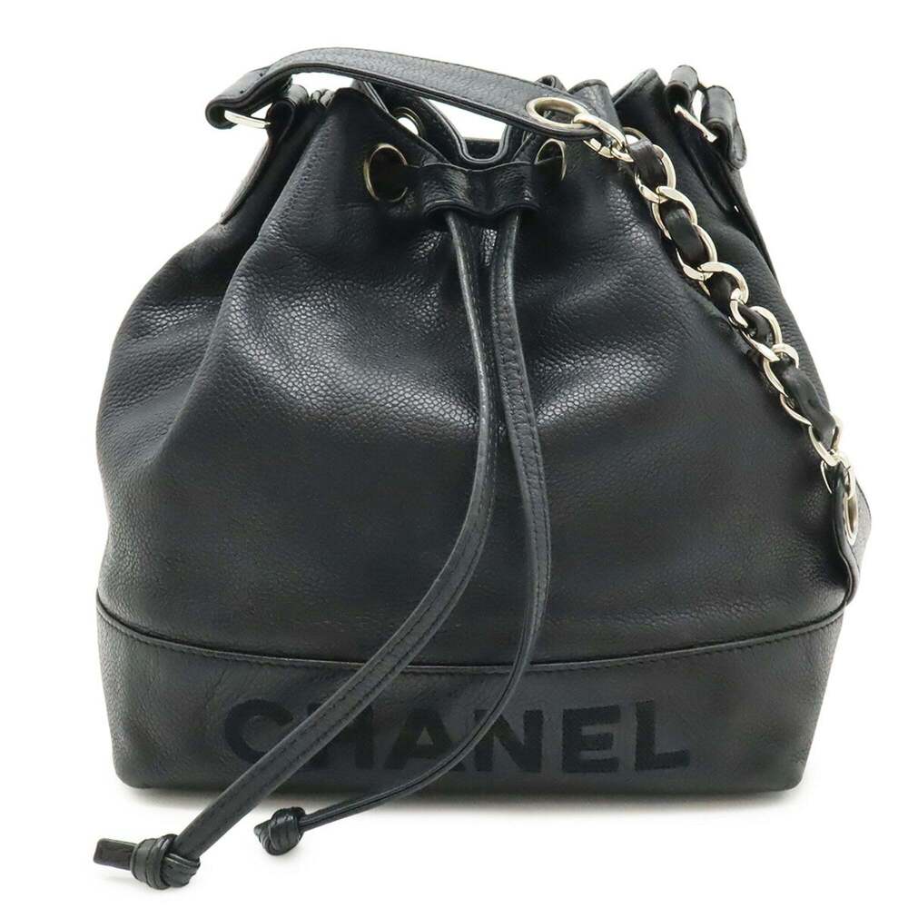 CHANEL Black Caviar Leather Shoulder Bag